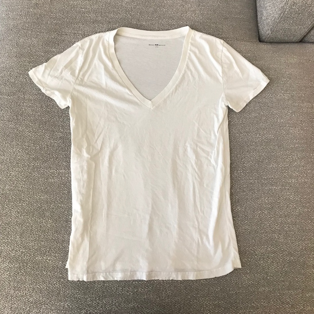 Brandy Melville Distressed V-Neck White Tee